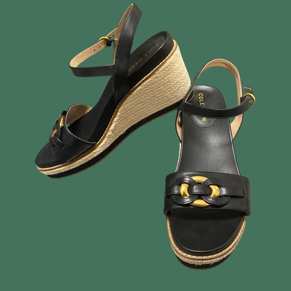 Name: Cole Haan Black Leather Wedge Pumps – Size 8.5 (Classic 3" Heel Comfort) - Picture 2 of 12